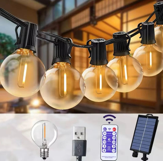 Outdoor Solar LED String Festoon Lights Complete With Remote Control - 10Bulb/20Bulb/25Bulb/35Bulb