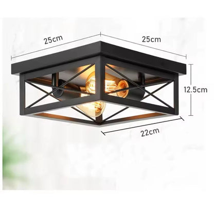 Retro Industrial Black Square Flush Ceiling Light