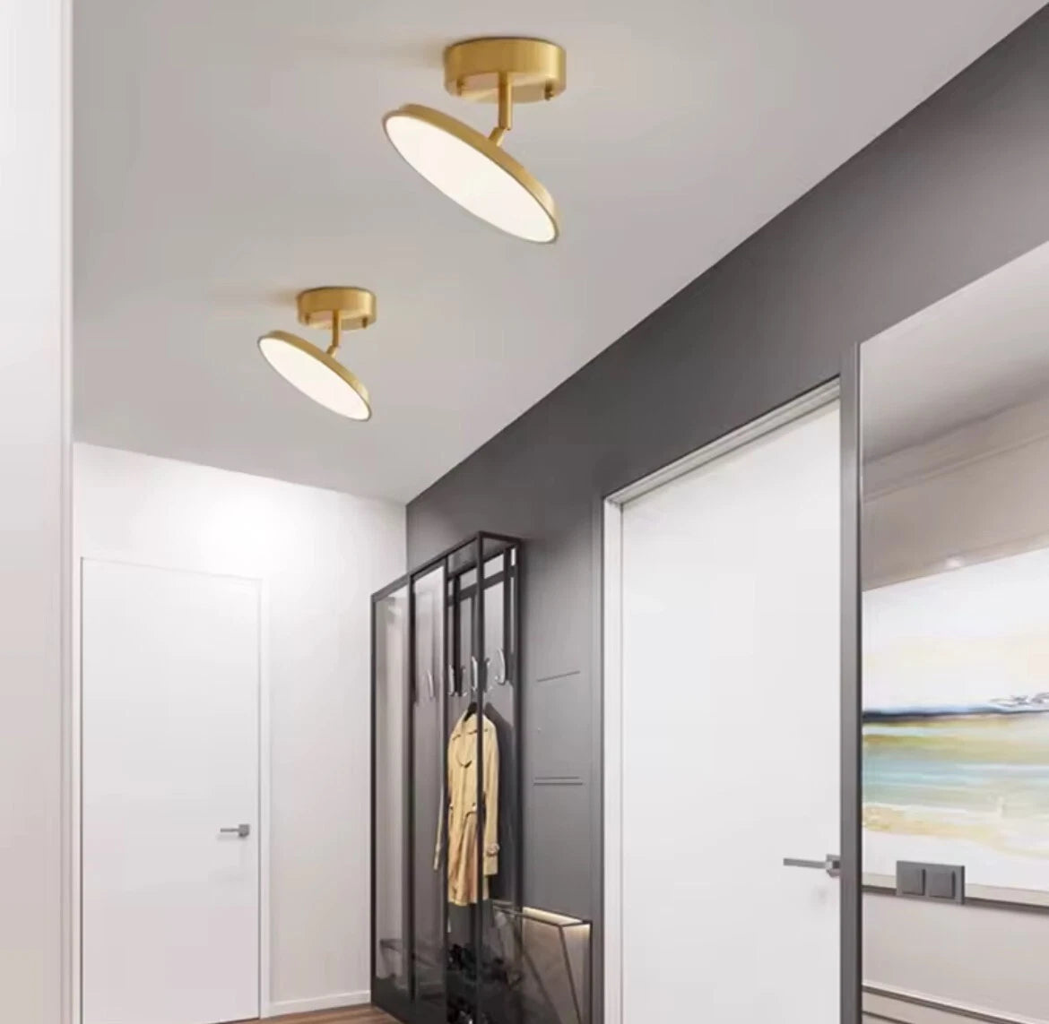 Nordic Semi Flush Modern Round LED Ceiling Light In Black Or Gold