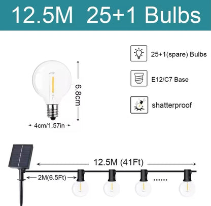 Outdoor Solar LED String Festoon Lights Complete With Remote Control - 10Bulb/20Bulb/25Bulb/35Bulb