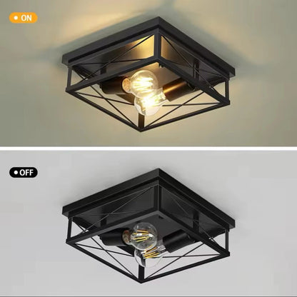 Retro Industrial Black Square Flush Ceiling Light