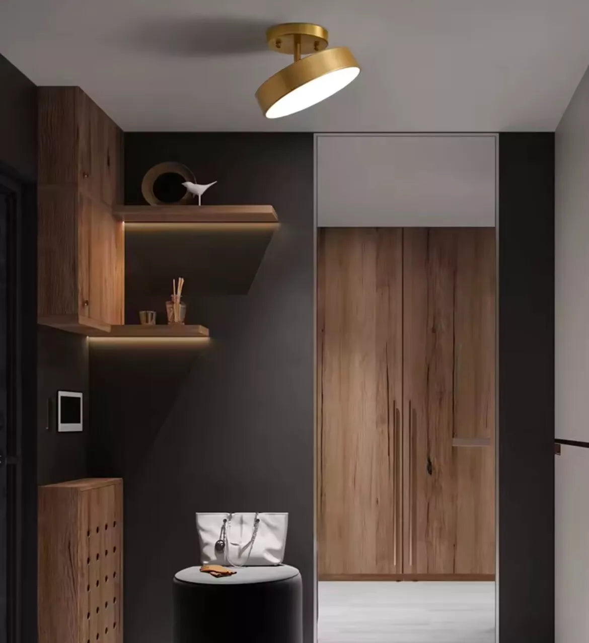 Nordic Semi Flush Round Tilt Adjustable LED Ceiling Light - Black Or Gold